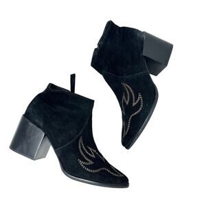 Matisse Vox Western Embroidered Bootie in Black Suede Heeled Women's Size US 10